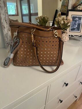 Brown Perforated Tote Handbag - Brand